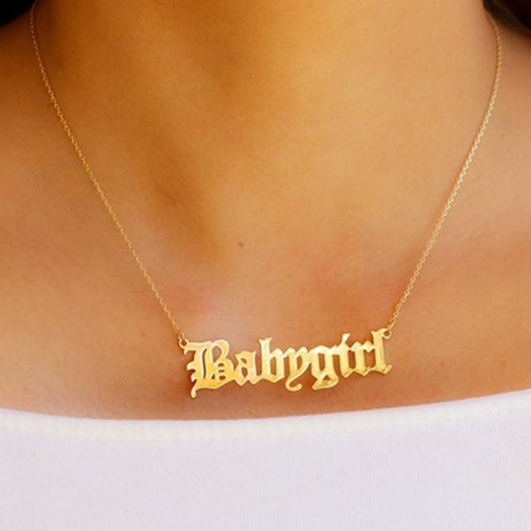 ARZONAI BabyGirl Pendant Necklace Old English Font Custom Handmade Necklace  Jewelry Gift for Girls and Women